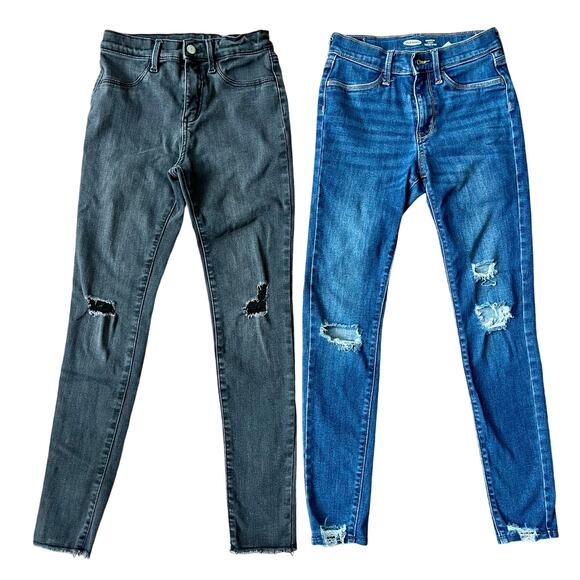 Old Navy Lot of 2 Girls 14 Ballerina Jeggings Torn Blue Gray - Picture 1 of 7